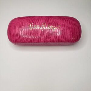 Lilly Pulitzer Pink Gold Logo Snakeskin Print Design Hard Shell Sunglasses Case